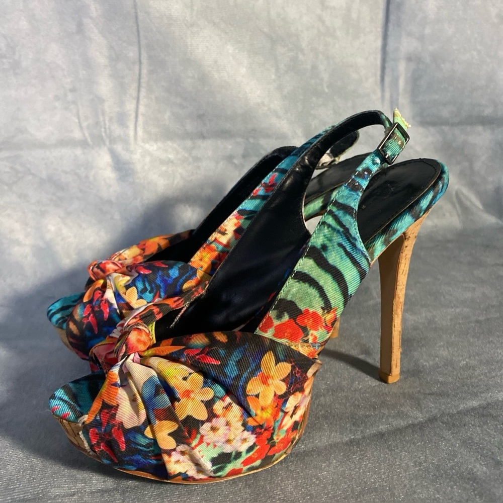 Aldo TROPIC Floral Peep Toe Stiletto Heel‎ Women’s 7.5 Colourful Elegant Summer